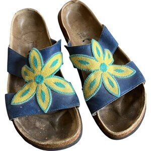 Vintage Betula Birkenstock Navy Blue Floral Flower Sandals Slides Size 39 (US 8)